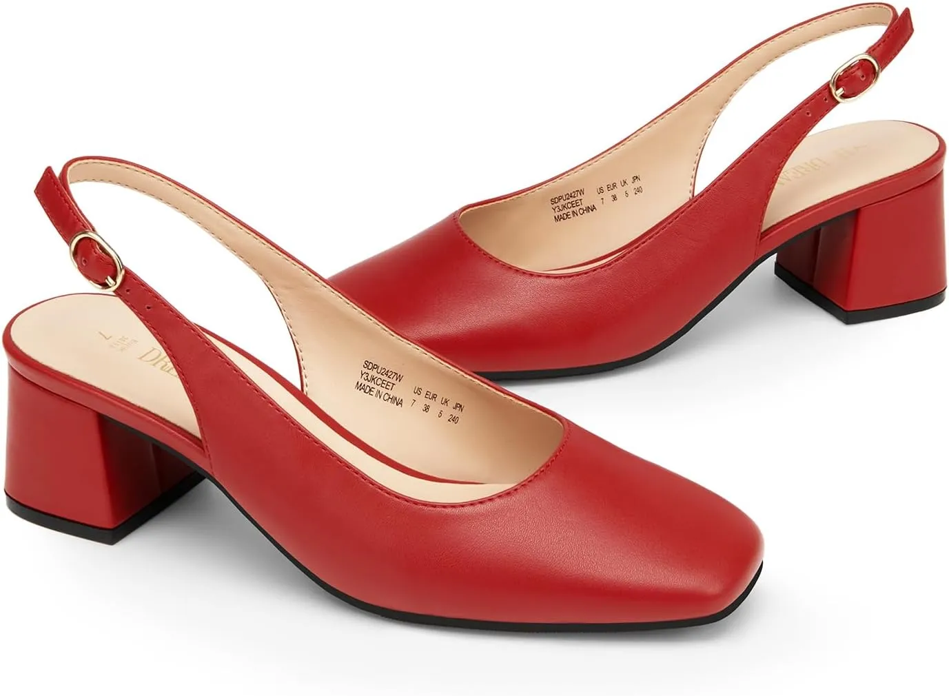 DREAM PAIRS Women's Low Chunky Heels Slingback Square Toe Block Dress Shoes Closed Toe Comfortable Wedding Work Pumps