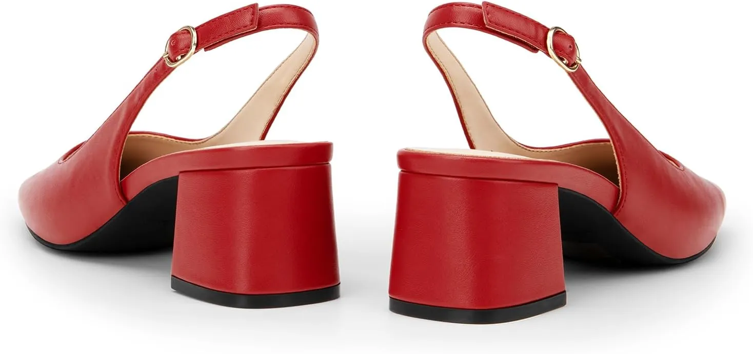 DREAM PAIRS Women's Low Chunky Heels Slingback Square Toe Block Dress Shoes Closed Toe Comfortable Wedding Work Pumps