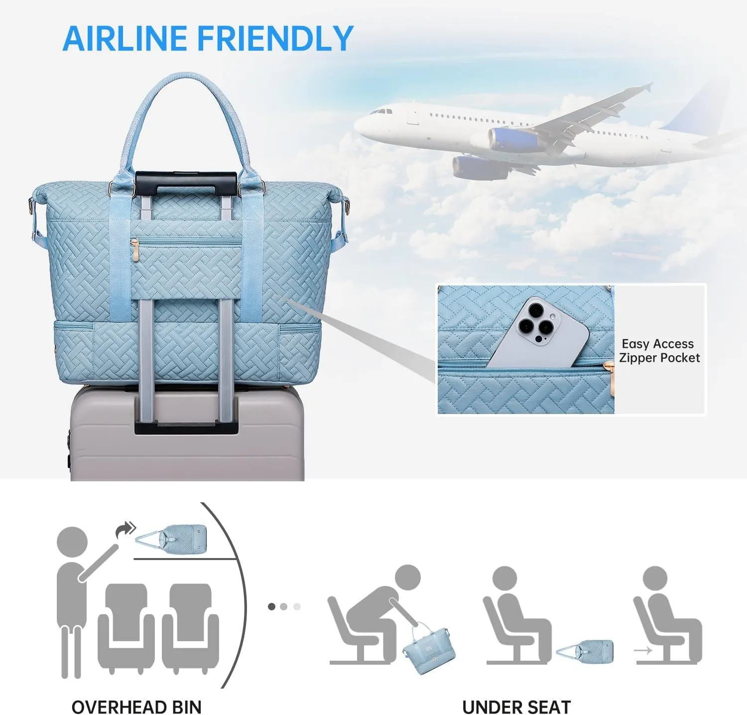 Duffle Bag for Travel, Weekender Bag with Shoe Compartment, Carry On Overnight Bag for Women with Toiletry Bag, Gym Bag with Wet Pocket, Hospital Bags for Labor and Delivery Beige