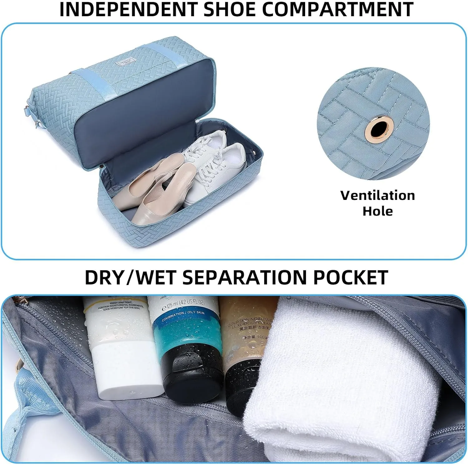 Duffle Bag for Travel, Weekender Bag with Shoe Compartment, Carry On Overnight Bag for Women with Toiletry Bag, Gym Bag with Wet Pocket, Hospital Bags for Labor and Delivery Beige