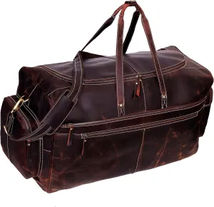 Duffle Leather Travel Bag for Men Women Overnight Gym Sports Garment Underseat Weekend Carry On Airline Business Trip Flight Cabin Bag 28 Inch Large Professional Mens Unique Gifts by Cureo