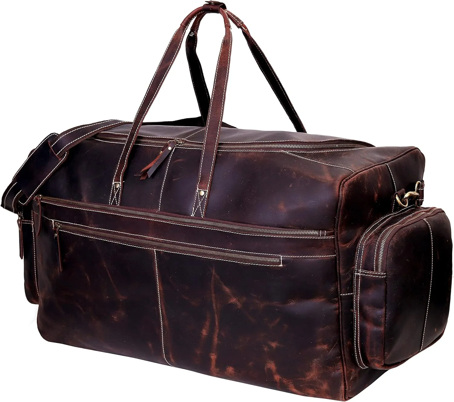 Duffle Leather Travel Bag for Men Women Overnight Gym Sports Garment Underseat Weekend Carry On Airline Business Trip Flight Cabin Bag 28 Inch Large Professional Mens Unique Gifts by Cureo