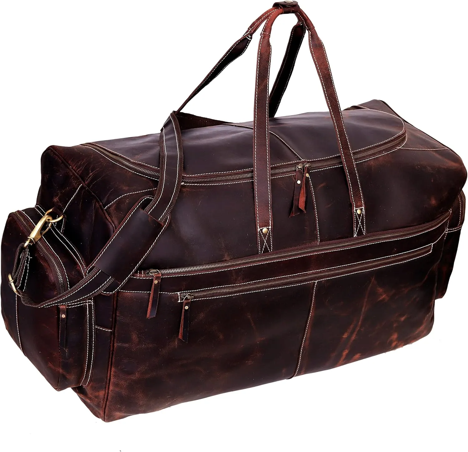 Duffle Leather Travel Bag for Men Women Overnight Gym Sports Garment Underseat Weekend Carry On Airline Business Trip Flight Cabin Bag 28 Inch Large Professional Mens Unique Gifts by Cureo