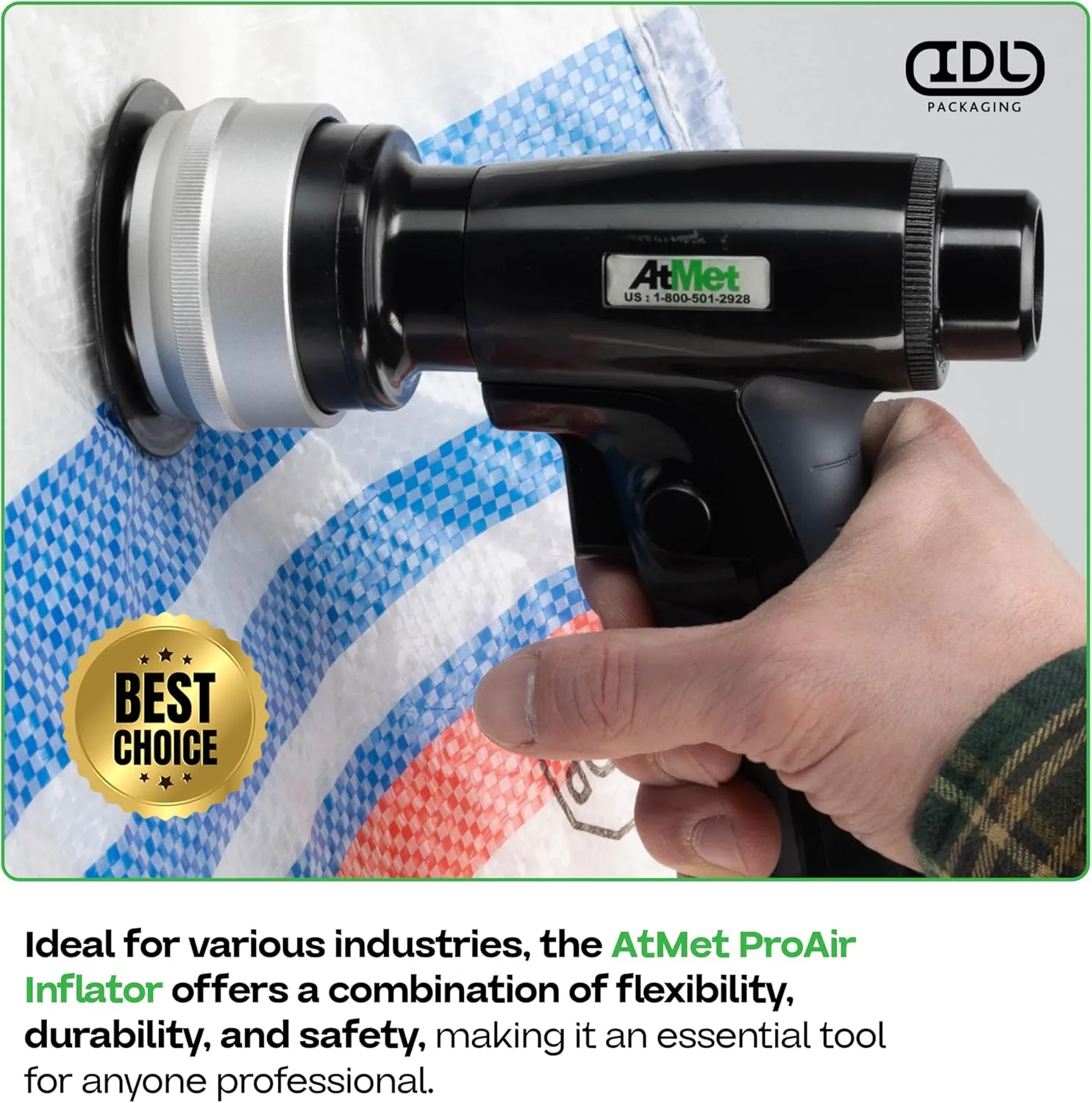 Dunnage Bags Air Gun (Connects to Air Line) - AtMet Dunnage Air Bag Inflator Gun with Hybrid Tip (No Gauge) - Inflatable Gun for Protective Bags when Transporting Goods by IDL Packaging