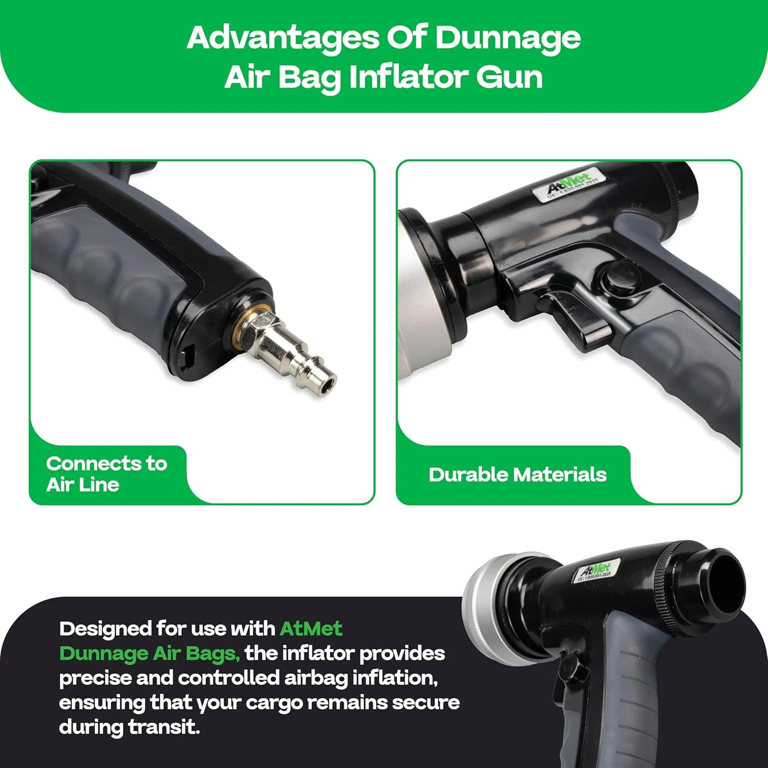 Dunnage Bags Air Gun (Connects to Air Line) - AtMet Dunnage Air Bag Inflator Gun with Hybrid Tip (No Gauge) - Inflatable Gun for Protective Bags when Transporting Goods by IDL Packaging