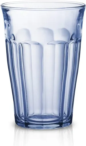 Duralex Made in France Picardie Glass Tumbler Drinking Glasses Set of 6, 12-1/8 oz, Marine Blue