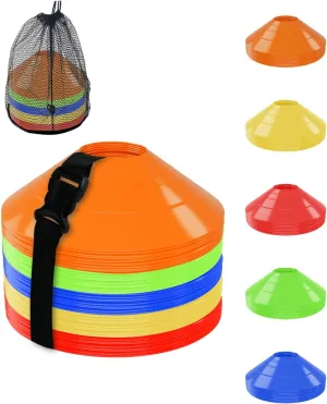 duskeep 30/50/100 Pack Soccer Cones, Disc Cones for Sports Training with Mesh Bag, Sports Cones for Training Drills Practice