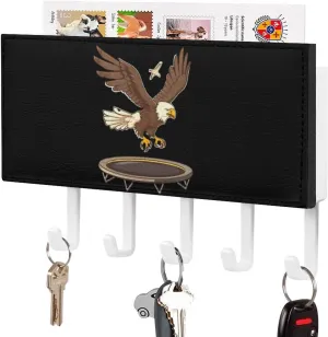 Eagle On A Trampoline Novelty Key Holder Funny Keys Hook Mail Organizer Hanging Rack Decor with 5 Hooks for Wall