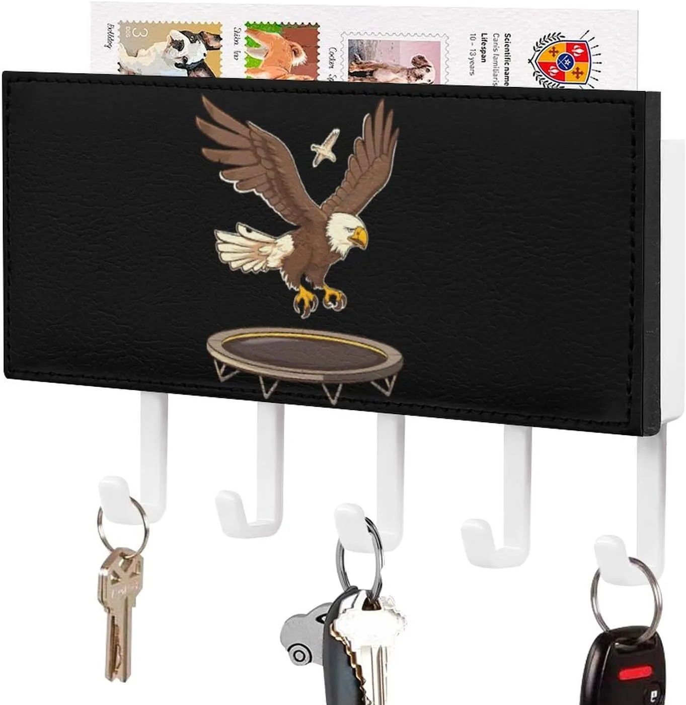 Eagle On A Trampoline Novelty Key Holder Funny Keys Hook Mail Organizer Hanging Rack Decor with 5 Hooks for Wall