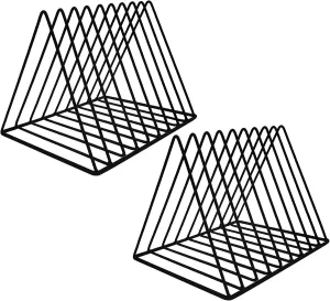 EASEPRES 9 Slot Magazine Rack Book Record Holder, Desktop Iron Storage Rack Bookshelf Multifunction Triangle File Organizer Sorter for Decor Home Office, Black Pack of 2