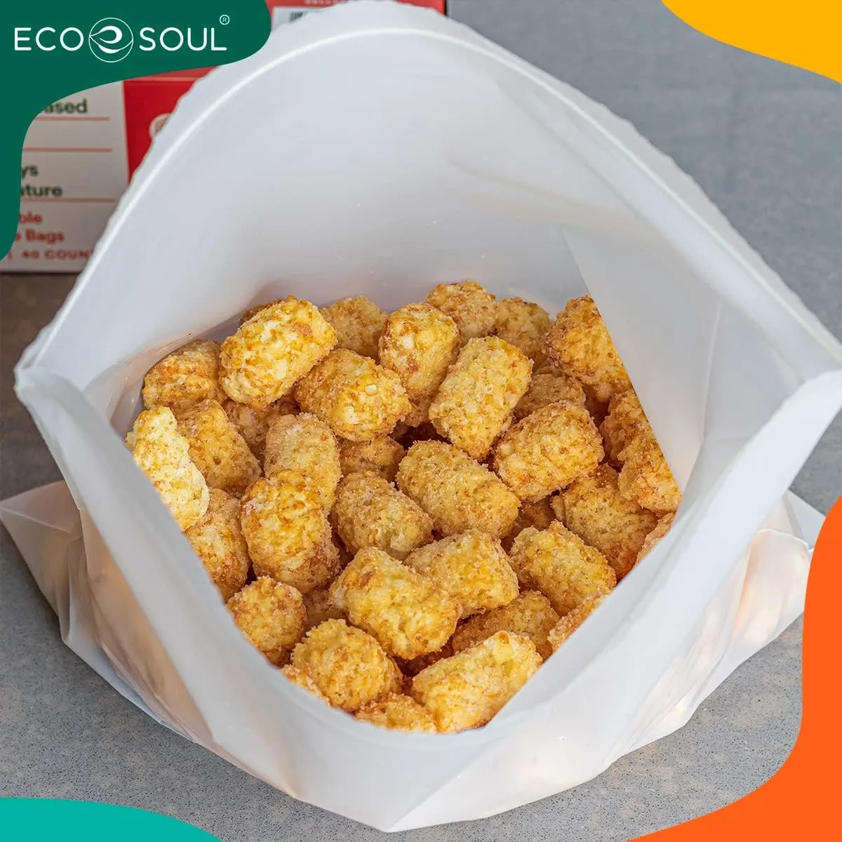 ECO SOUL 100% Compostable Gallon Bags [40 Counts][11.5"x10.6"] Resealable Bags, Freezer, Eco-friendly Zip, Leakproof, Biodegradable for Food