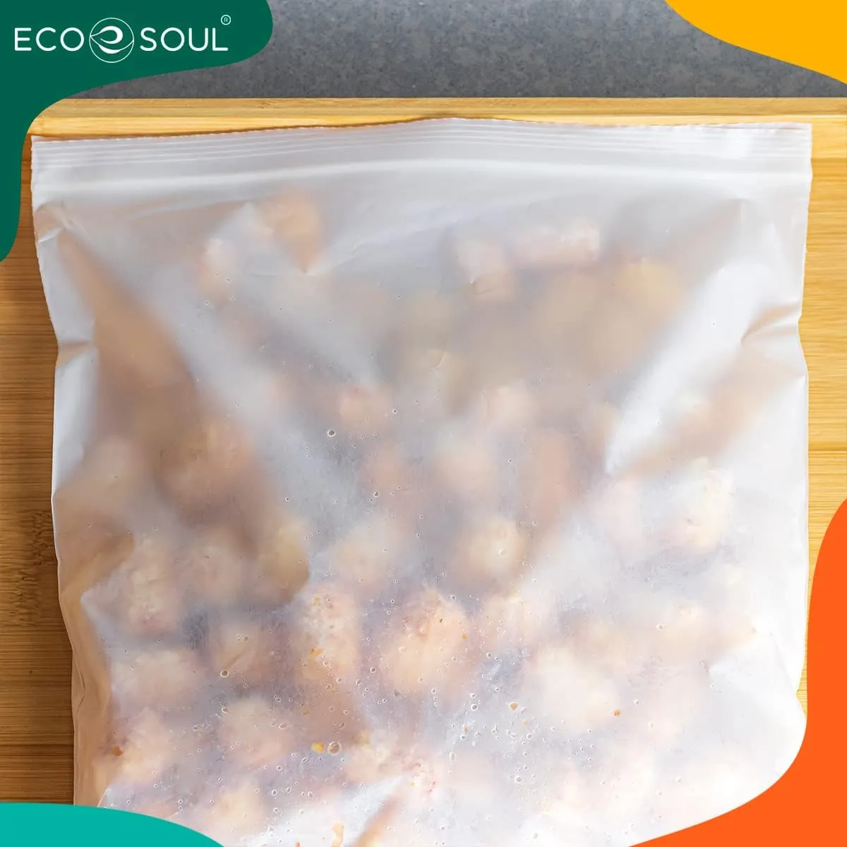 ECO SOUL 100% Compostable Gallon Bags [40 Counts][11.5"x10.6"] Resealable Bags, Freezer, Eco-friendly Zip, Leakproof, Biodegradable for Food
