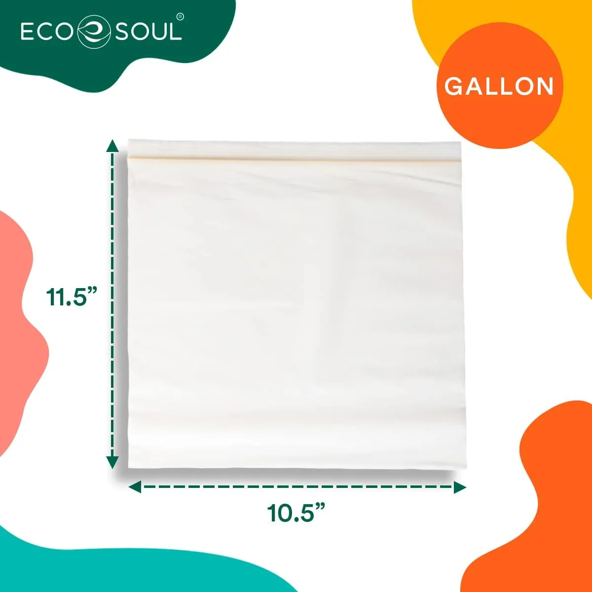 ECO SOUL 100% Compostable Gallon Bags [40 Counts][11.5"x10.6"] Resealable Bags, Freezer, Eco-friendly Zip, Leakproof, Biodegradable for Food