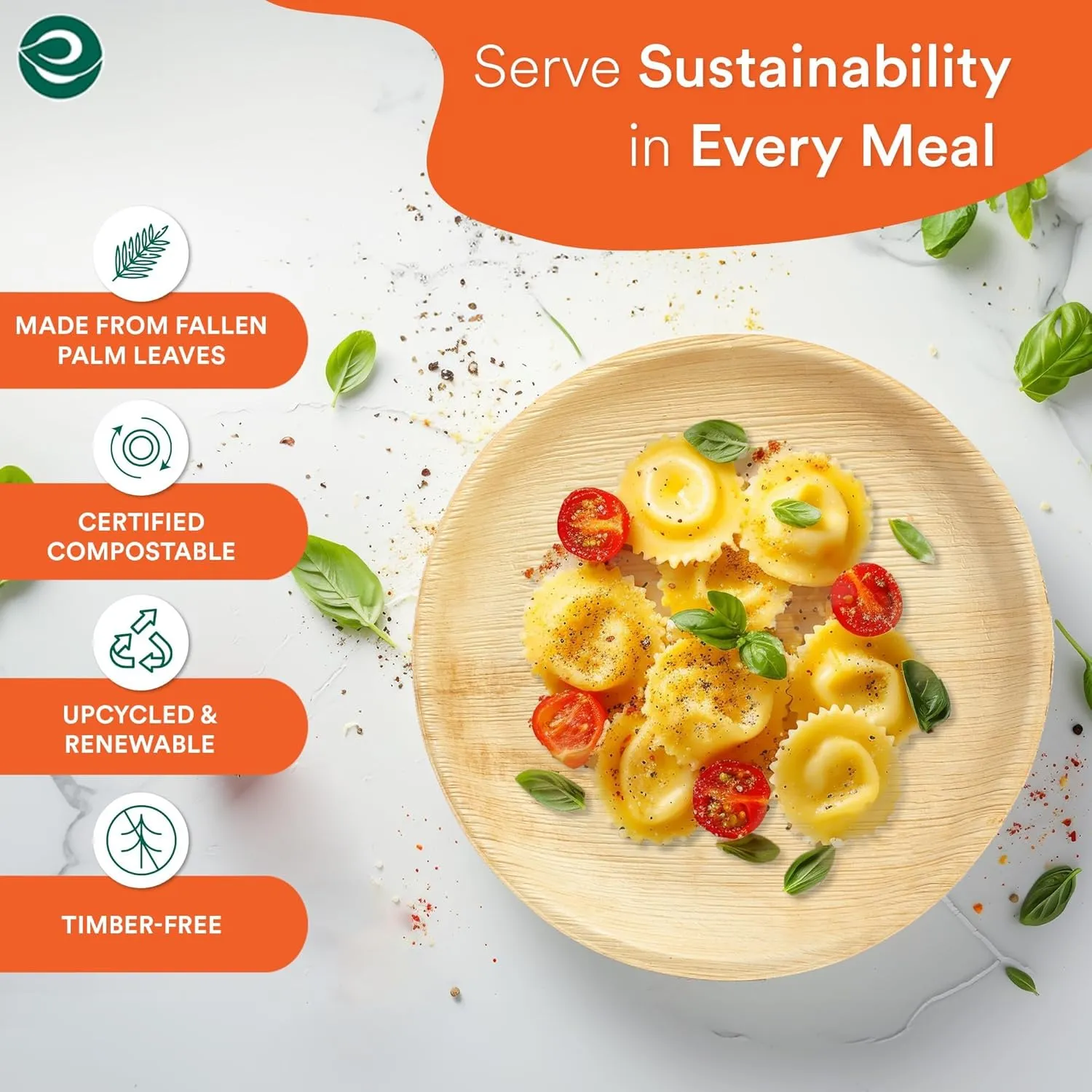 ECO SOUL 200 Count Round Palm Leaf Plates of 6 Inch - Disposable, Eco-Friendly, Biodegradable Bamboo Plates - Perfect for Parties, Catering, Weddings & Large Events
