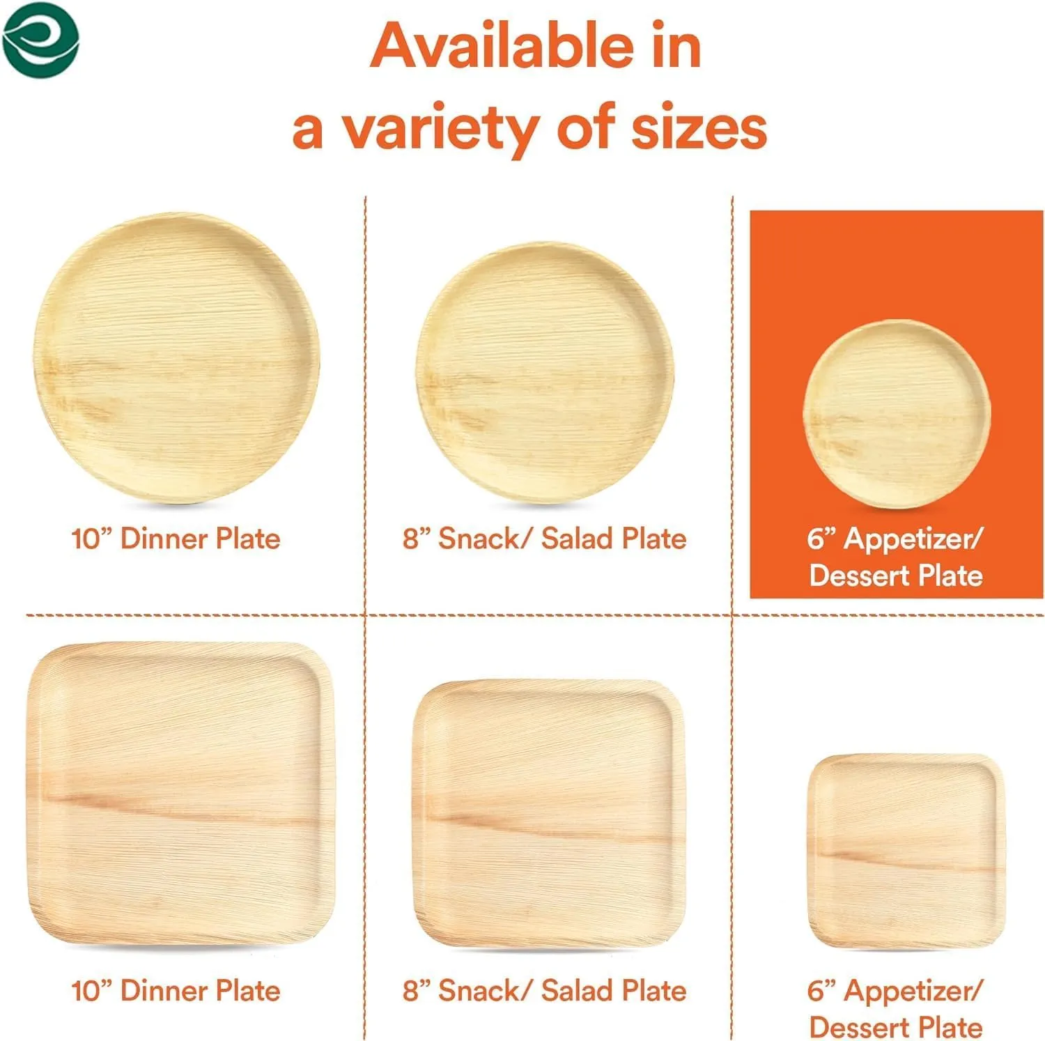 ECO SOUL 200 Count Round Palm Leaf Plates of 6 Inch - Disposable, Eco-Friendly, Biodegradable Bamboo Plates - Perfect for Parties, Catering, Weddings & Large Events