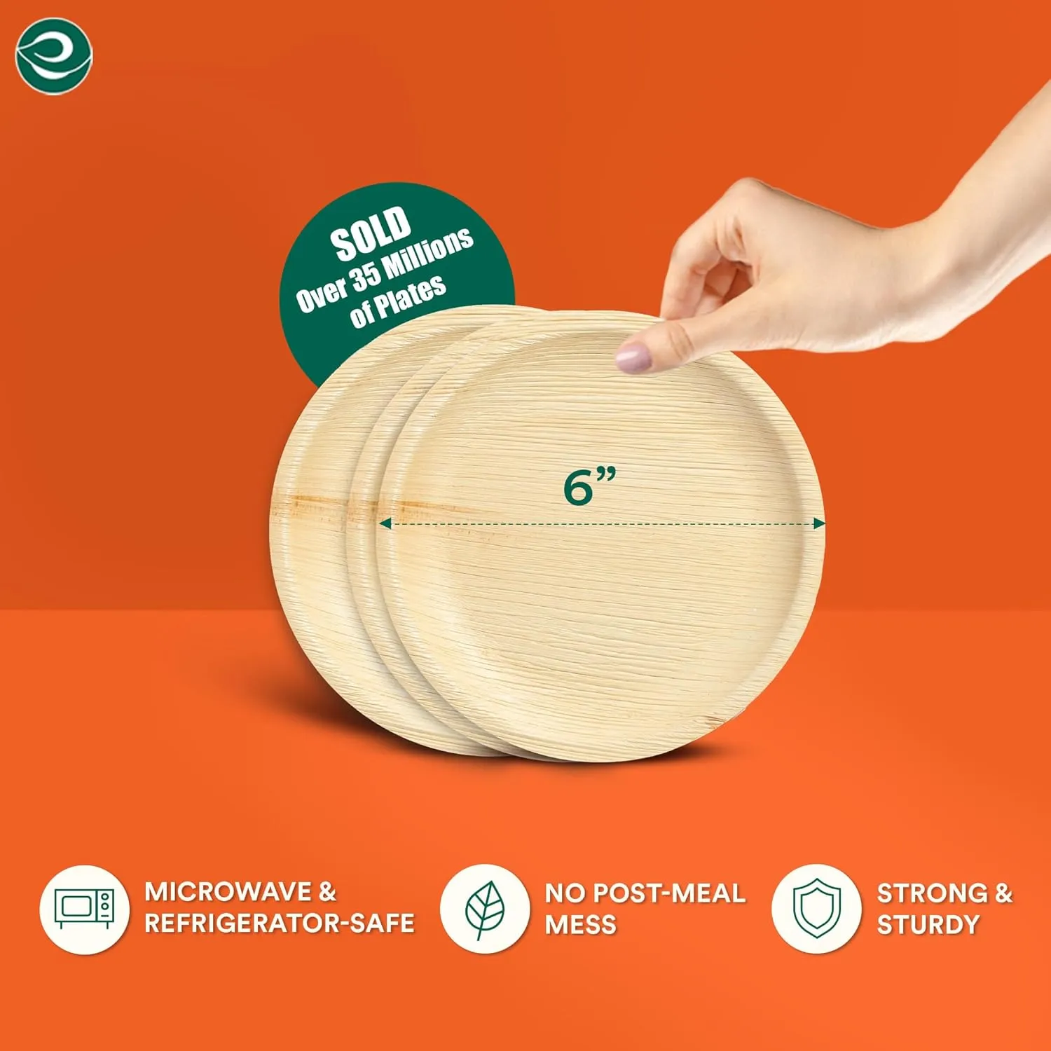 ECO SOUL 200 Count Round Palm Leaf Plates of 6 Inch - Disposable, Eco-Friendly, Biodegradable Bamboo Plates - Perfect for Parties, Catering, Weddings & Large Events