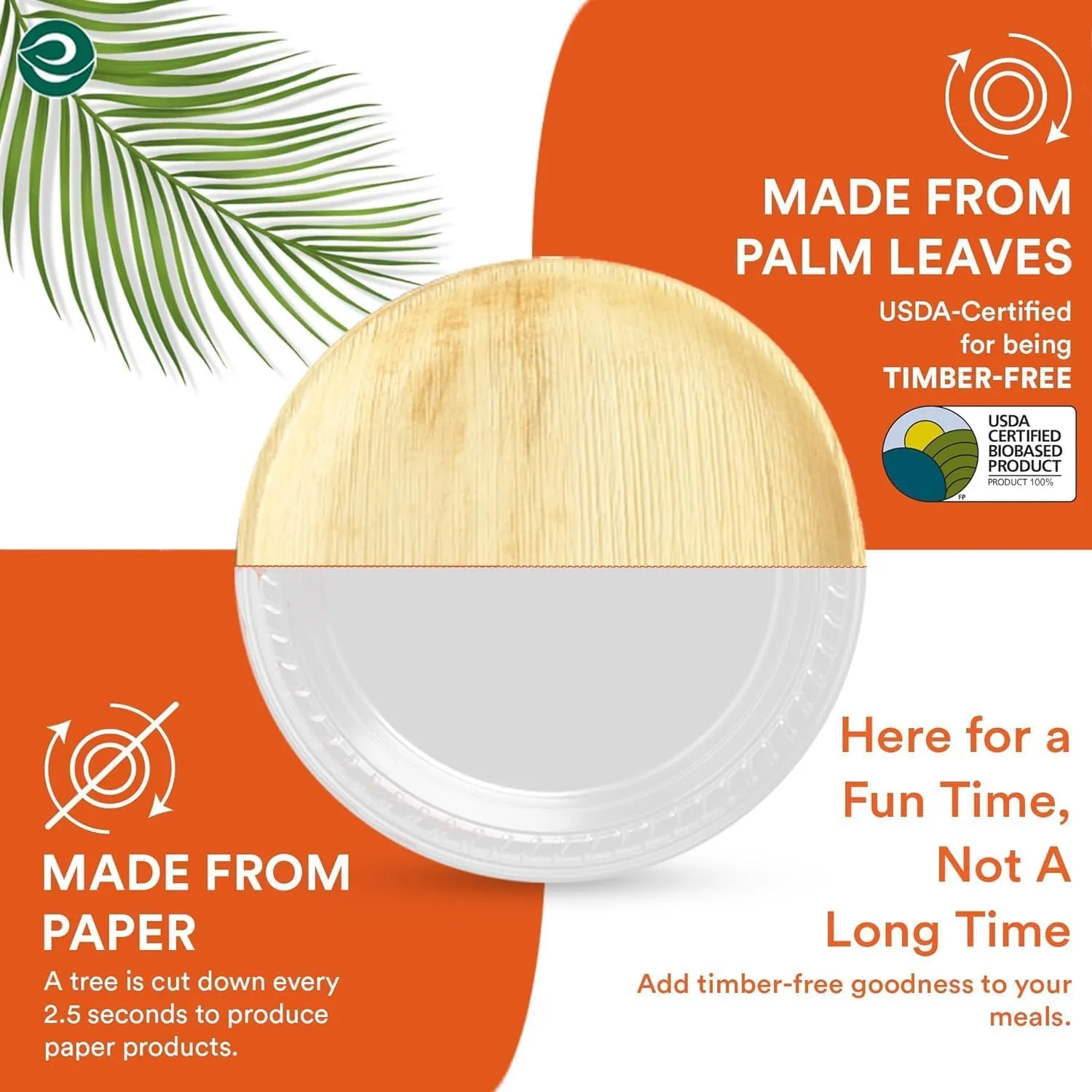 ECO SOUL 200 Count Round Palm Leaf Plates of 6 Inch - Disposable, Eco-Friendly, Biodegradable Bamboo Plates - Perfect for Parties, Catering, Weddings & Large Events