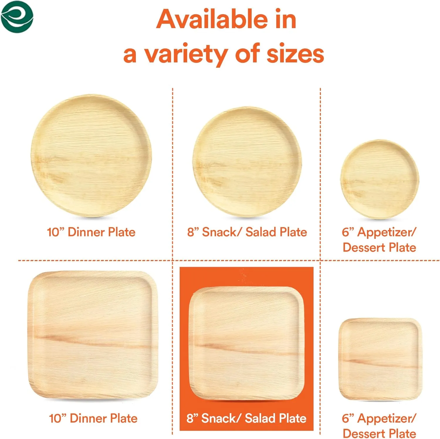 ECO SOUL Compostable 8 Inch Palm Leaf Square Plates (400 Count) Like Bamboo Plates | Biodegradable | Eco-Friendly, Microwave & Oven Safe