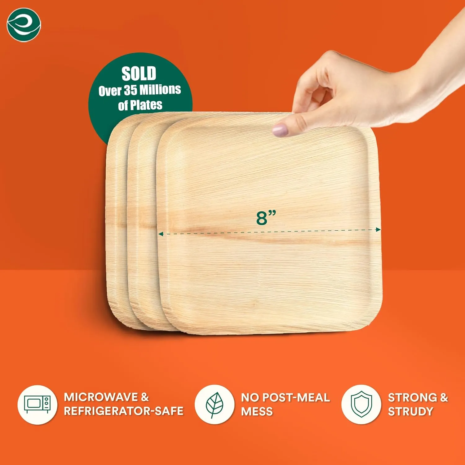 ECO SOUL Compostable 8 Inch Palm Leaf Square Plates (400 Count) Like Bamboo Plates | Biodegradable | Eco-Friendly, Microwave & Oven Safe