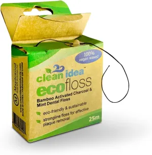 EcoFloss 6x25m, Eco Friendly Natural Floss, Charcoal Infused Bamboo Floss, Biodegradable and 100% Waxed Vegan, Non Toxic Mint Flavoured