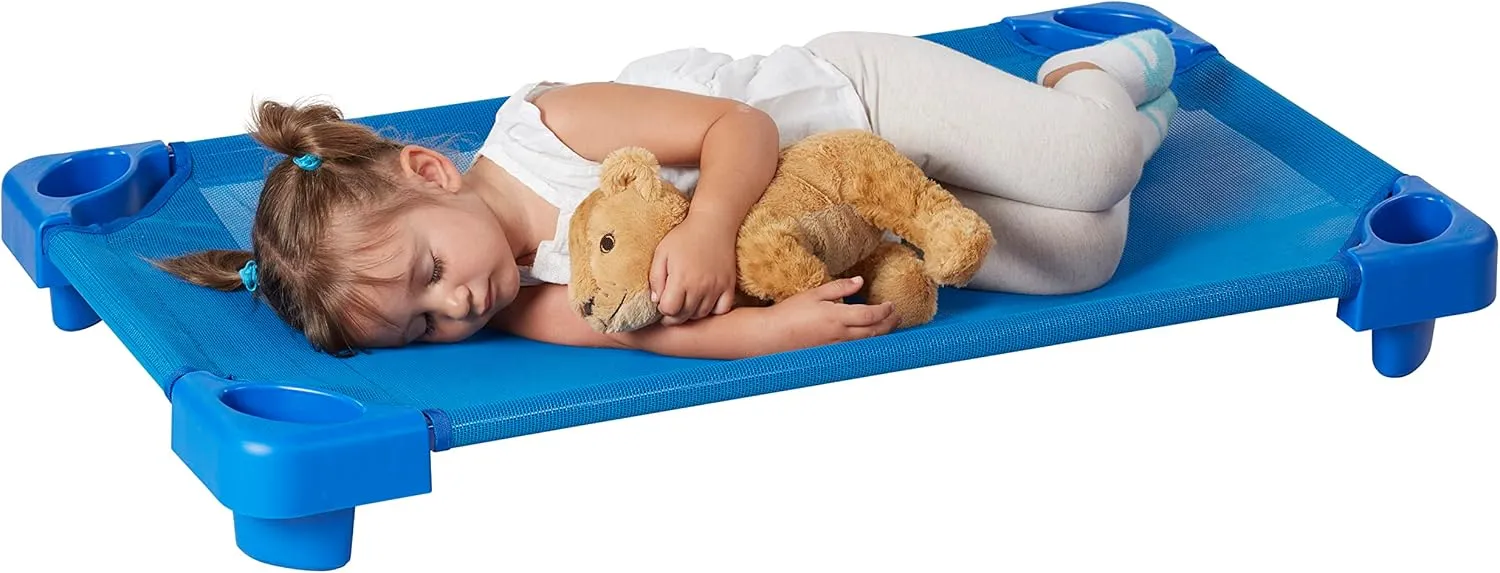 ECR4Kids Stackable Kiddie Cot, Ready-To-Assemble, Toddler Size, Classroom Furniture, Blue, 6-Pack