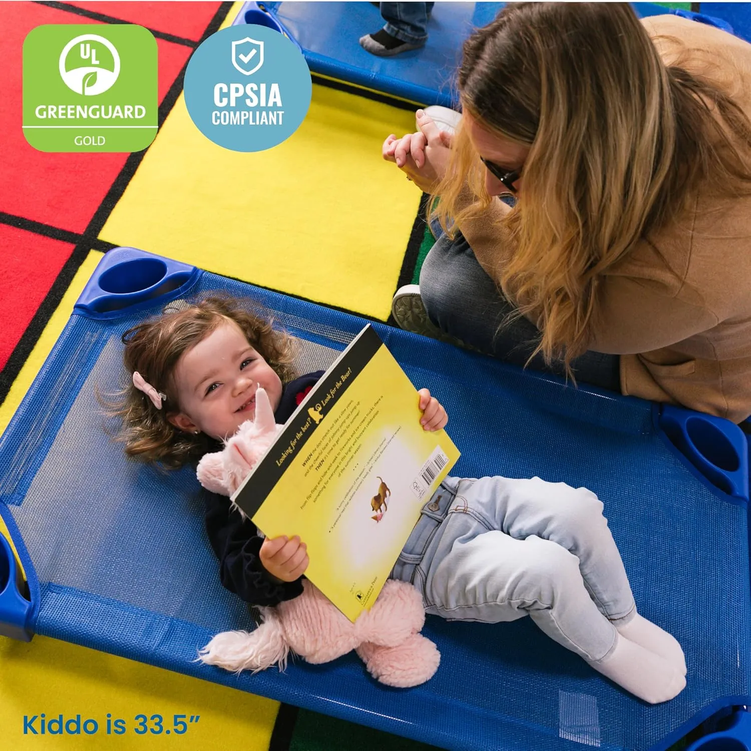 ECR4Kids Stackable Kiddie Cot, Ready-To-Assemble, Toddler Size, Classroom Furniture, Blue, 6-Pack