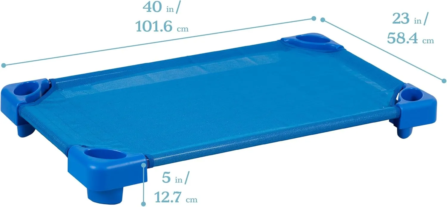 ECR4Kids Stackable Kiddie Cot, Ready-To-Assemble, Toddler Size, Classroom Furniture, Blue, 6-Pack