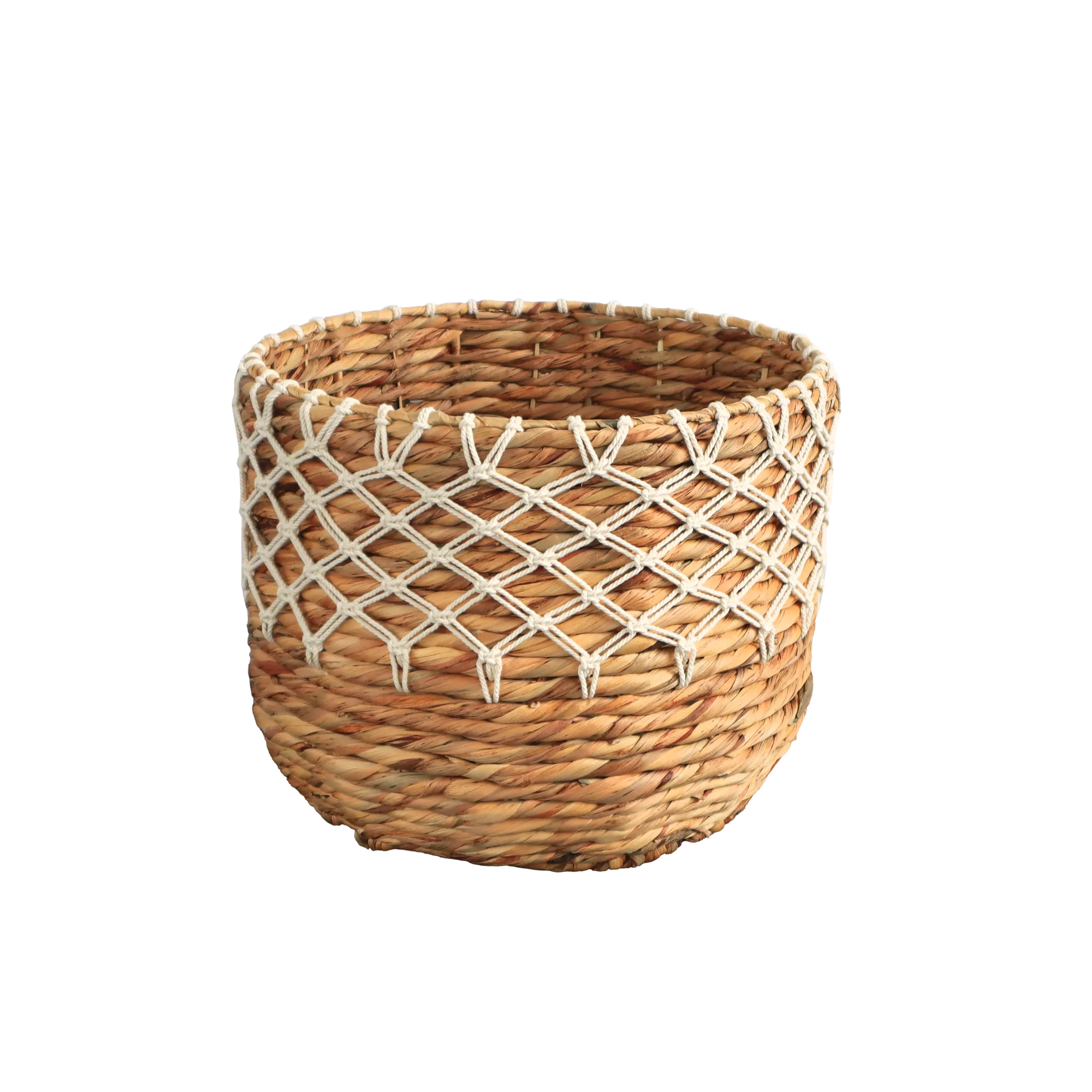 Eden Grace Handwoven Wicker Baskets, Twisted Weave with Macrame Accent - Round, Artisan Craftsmanship for Stylish Organization