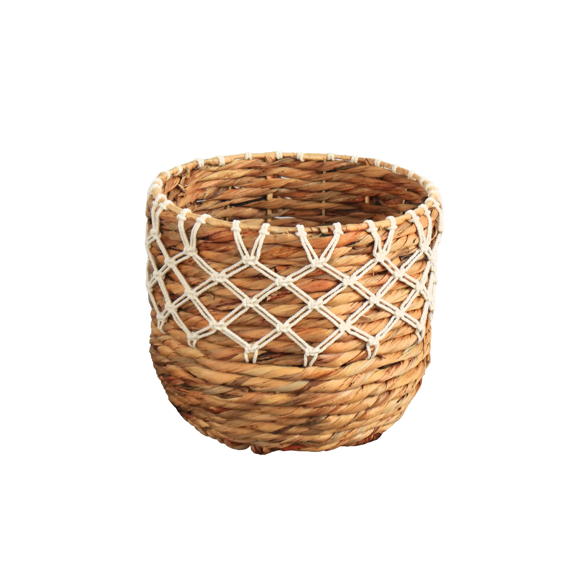 Eden Grace Handwoven Wicker Baskets, Twisted Weave with Macrame Accent - Round, Artisan Craftsmanship for Stylish Organization