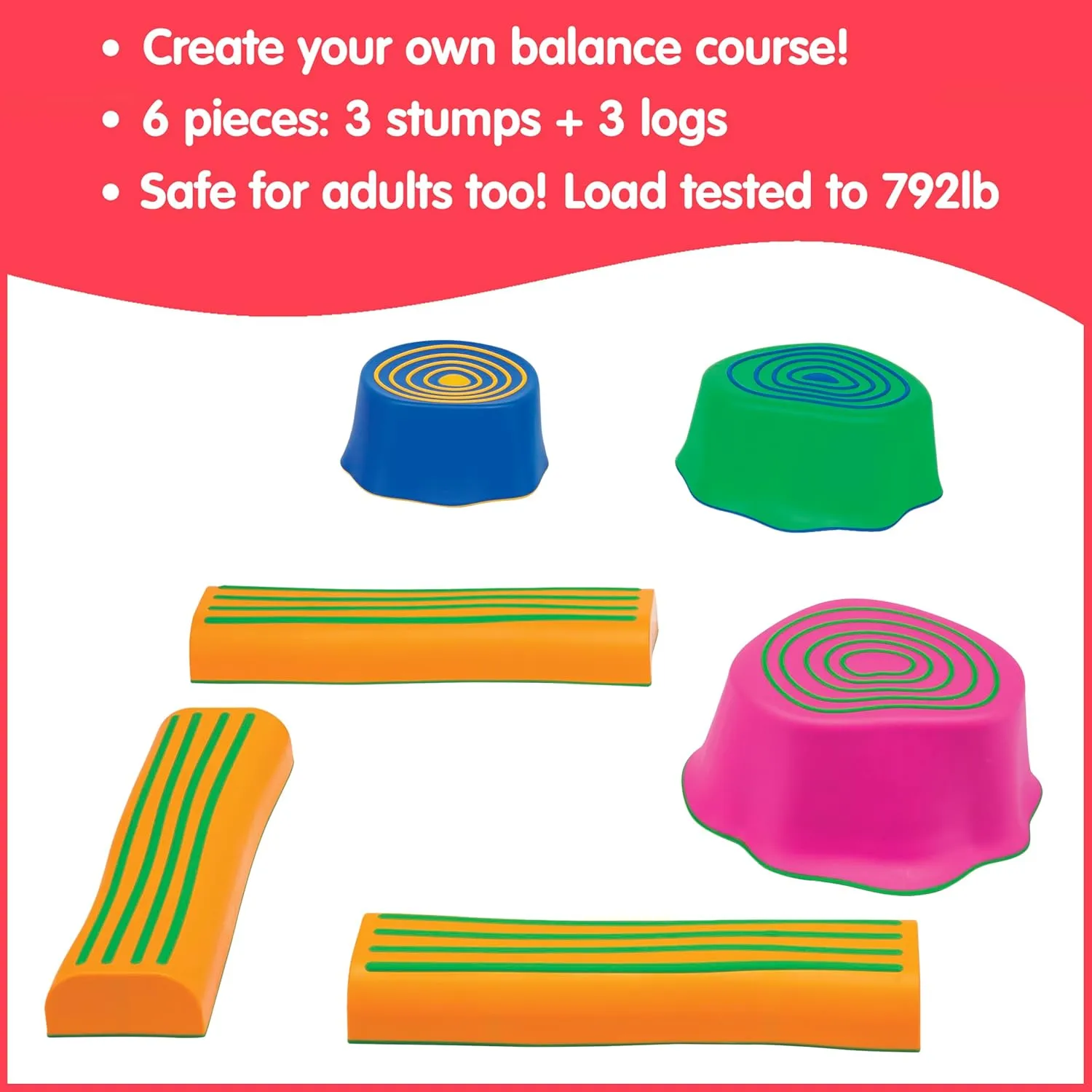 edxeducation Step-a-Trail - 6 Piece Backyard Obstacle Course for Kids - Indoor and Outdoor - Build Coordination and Confidence - Physical and Sensory Play