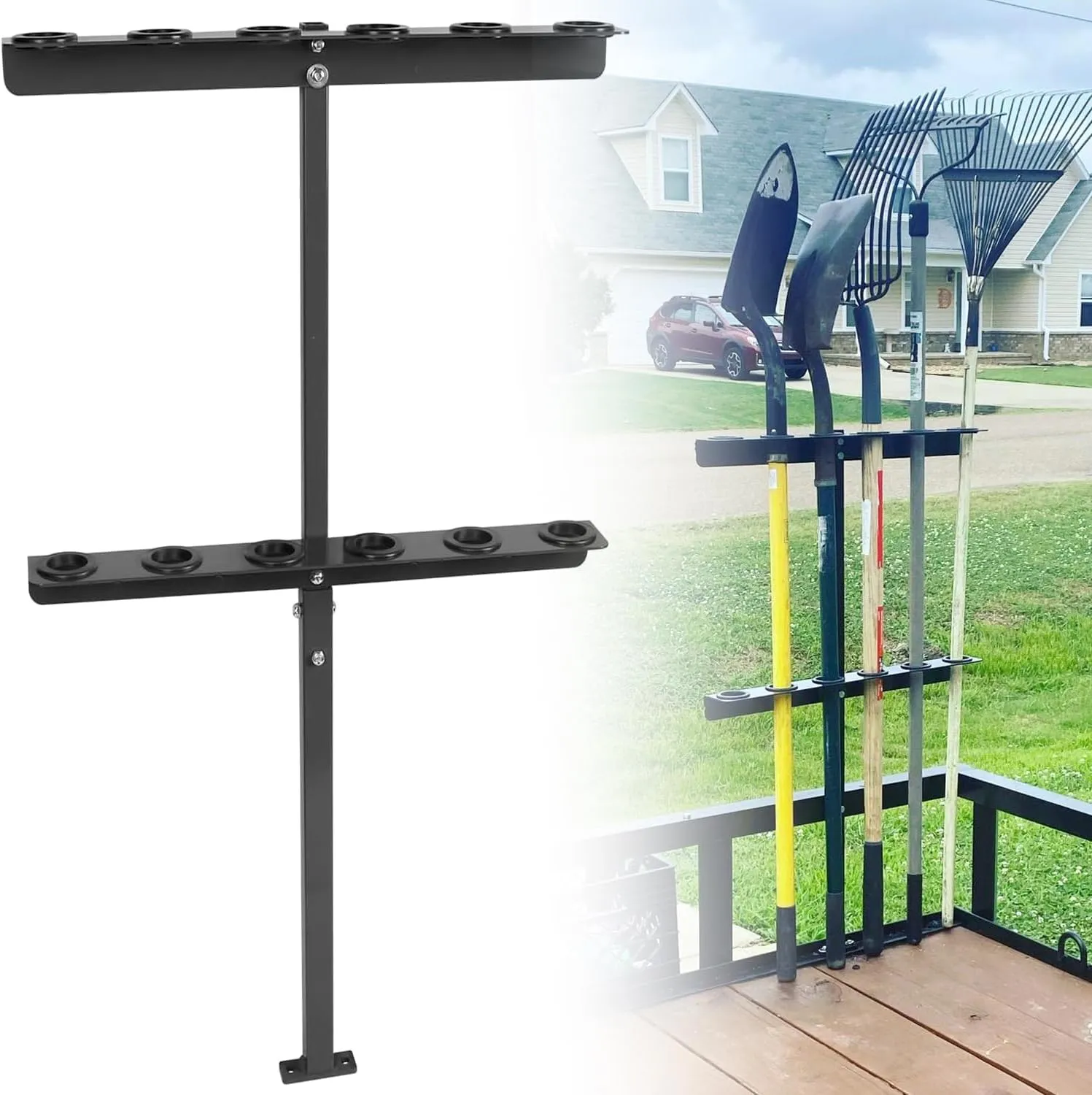 ELITEWILL Landscape Hand Tool Rack for Trailer Truck, 6 Holes Long Handle Tool Storage Holder with Rubber Grommets Compatible With Shovels/Rakes/Pickaxes and Other Straight Handle Tools