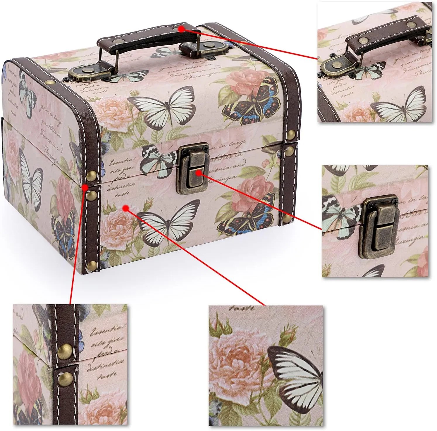 ELLDOO Butterfly Treasure Chest Box, Wooden   PU Leather Storage Decorative Box for Jewelry Trinkets, Keepsakes box for Girls Women Gifts