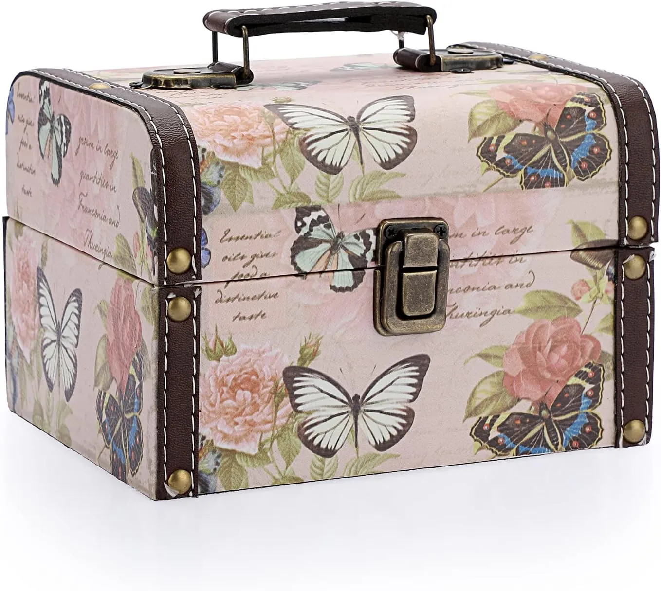 ELLDOO Butterfly Treasure Chest Box, Wooden   PU Leather Storage Decorative Box for Jewelry Trinkets, Keepsakes box for Girls Women Gifts