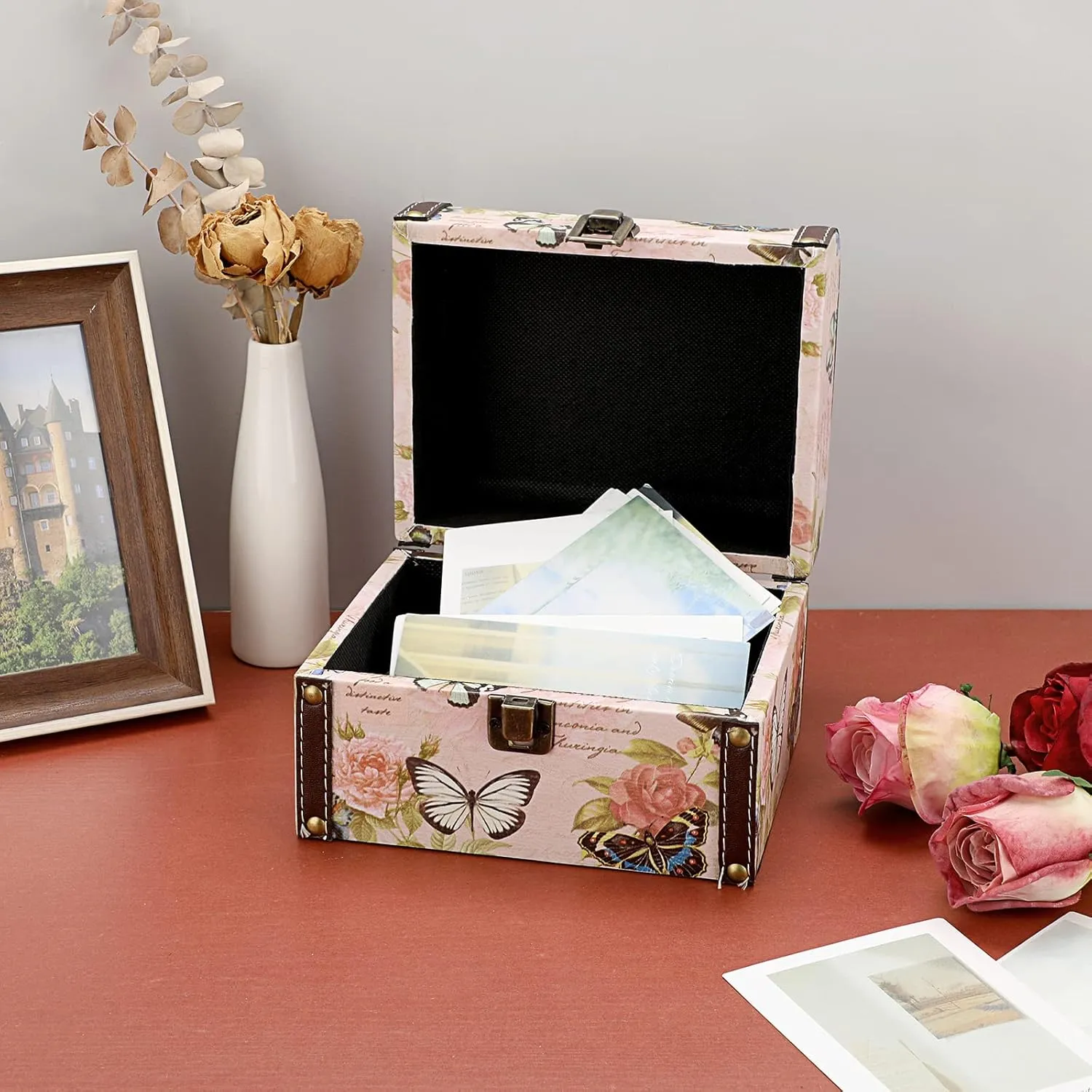 ELLDOO Butterfly Treasure Chest Box, Wooden   PU Leather Storage Decorative Box for Jewelry Trinkets, Keepsakes box for Girls Women Gifts