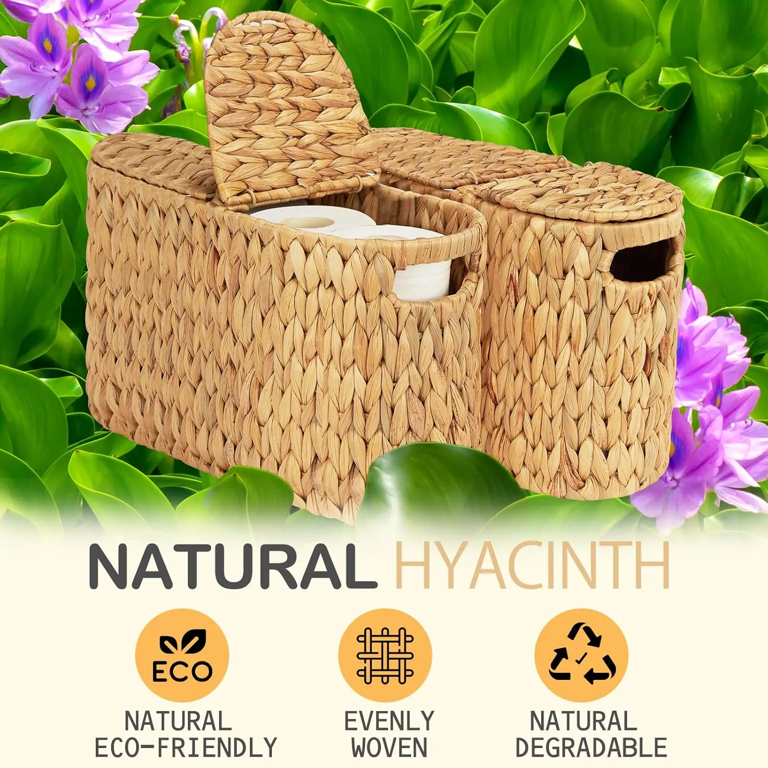 ELONG HOME Toilet Paper Basket with Lid for 6 Rolls, Water Hyacinth Wicker Toilet Paper Storage Holder, Toilet Paper Storage for Bathroom