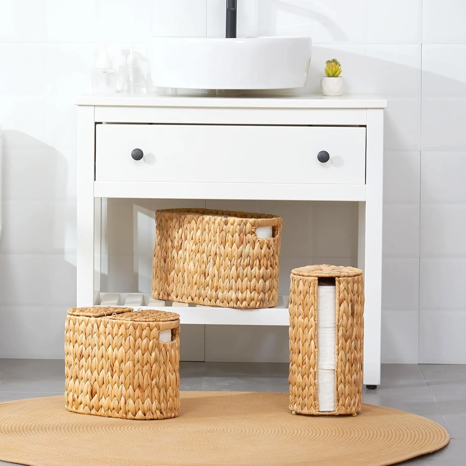 ELONG HOME Toilet Paper Basket with Lid for 6 Rolls, Water Hyacinth Wicker Toilet Paper Storage Holder, Toilet Paper Storage for Bathroom