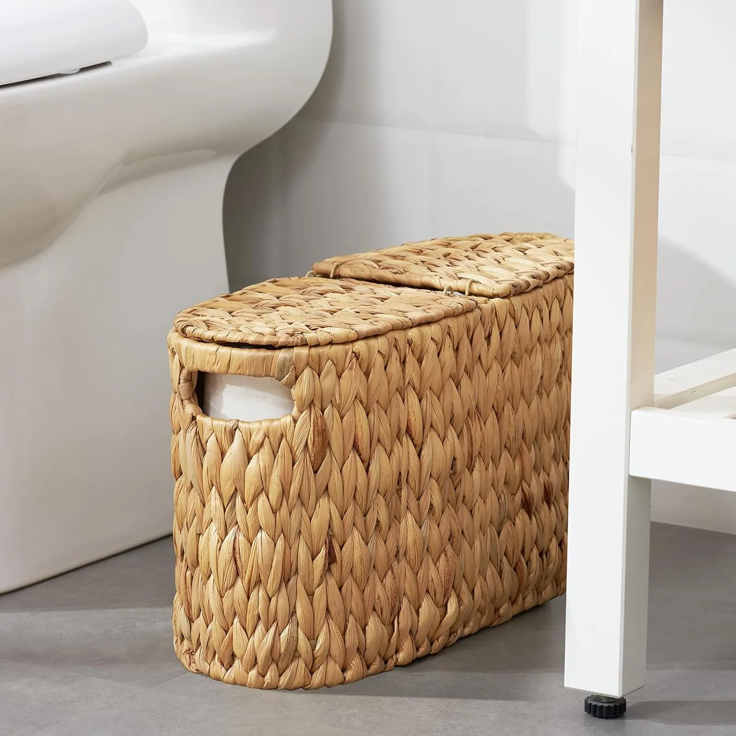 ELONG HOME Toilet Paper Basket with Lid for 6 Rolls, Water Hyacinth Wicker Toilet Paper Storage Holder, Toilet Paper Storage for Bathroom