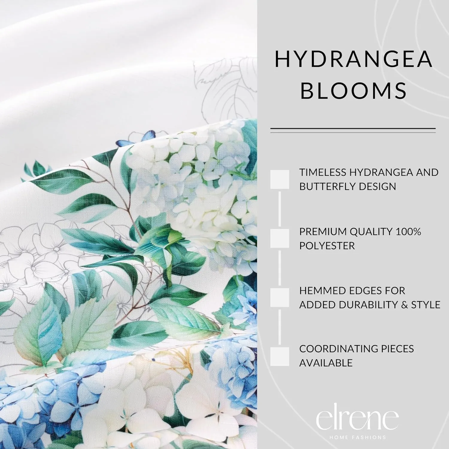 Elrene Home Fashions Hydrangea Bloom Floral Butterfly Double Border Spring/Summer Wrinkle Resistant Dining Tablecloth, 60"x120" Rectangle