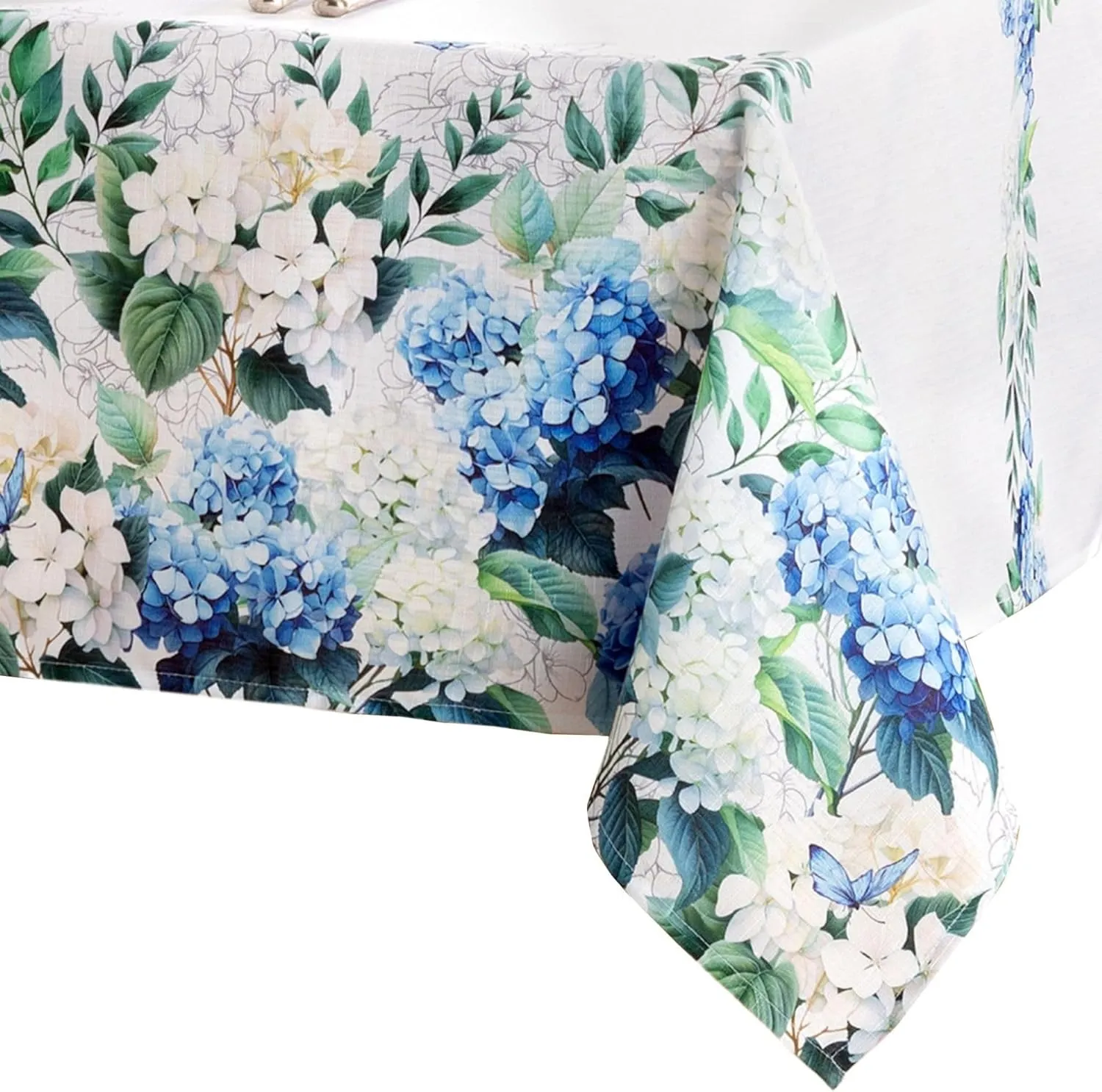 Elrene Home Fashions Hydrangea Bloom Floral Butterfly Double Border Spring/Summer Wrinkle Resistant Dining Tablecloth, 60"x120" Rectangle