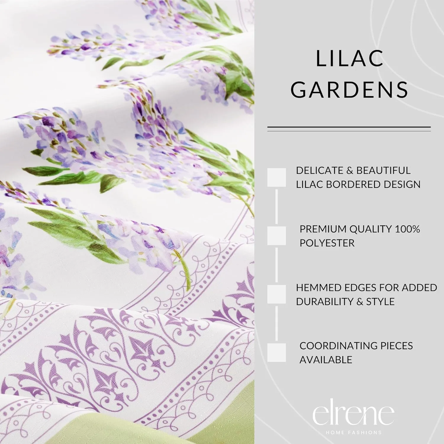 Elrene Home Fashions Lilac Garden Floral Spring/Summer Wrinkle Resistant Dining Tablecloth, 60"x84" Rectangle