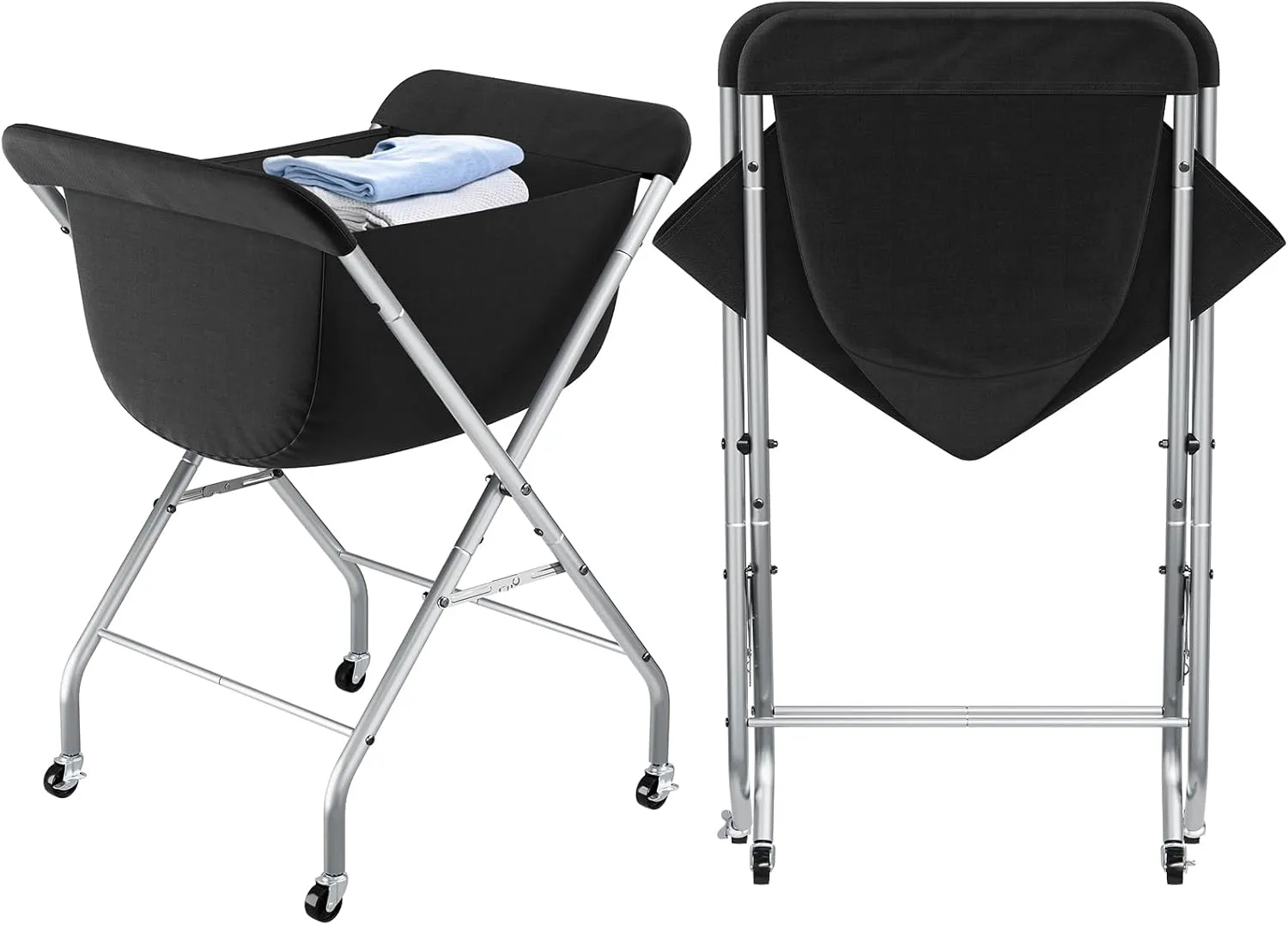 ELYKEN Laundry Cart with Wheels, 33”H Easy Rolling Laundry Hamper with Removable Liner Bag, Sturdy Metal Frame Clothes Basket with 4 Casters and 2 Brakes