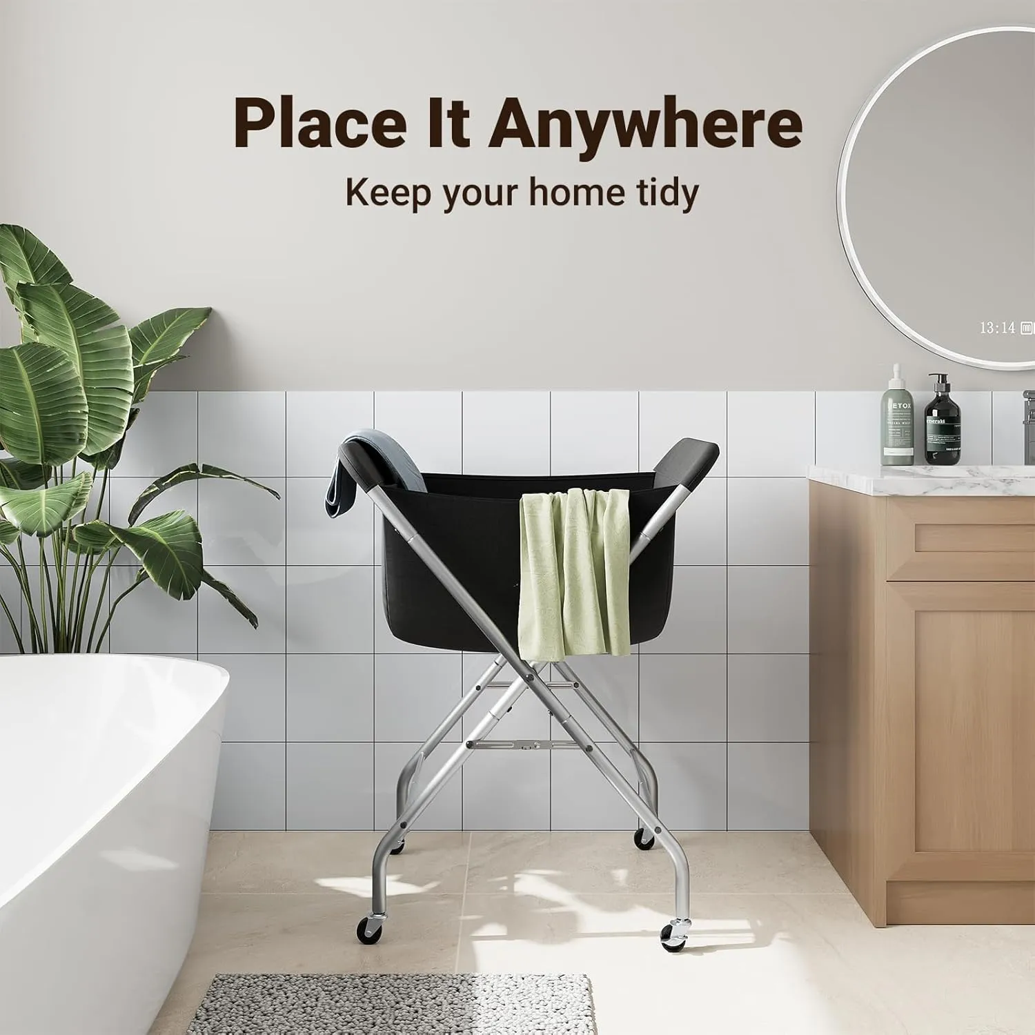 ELYKEN Laundry Cart with Wheels, 33”H Easy Rolling Laundry Hamper with Removable Liner Bag, Sturdy Metal Frame Clothes Basket with 4 Casters and 2 Brakes