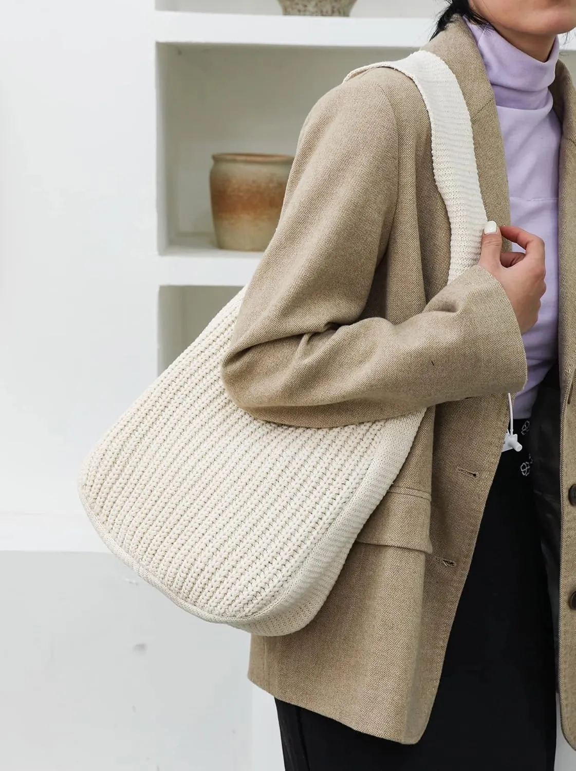 ENBEI Women's Crochet Tote Bag Knit Shoulder bag,Aesthetic Bag,Cute Eco-Friendly Tote for Travel,Daily Use,Gift Box Packaging