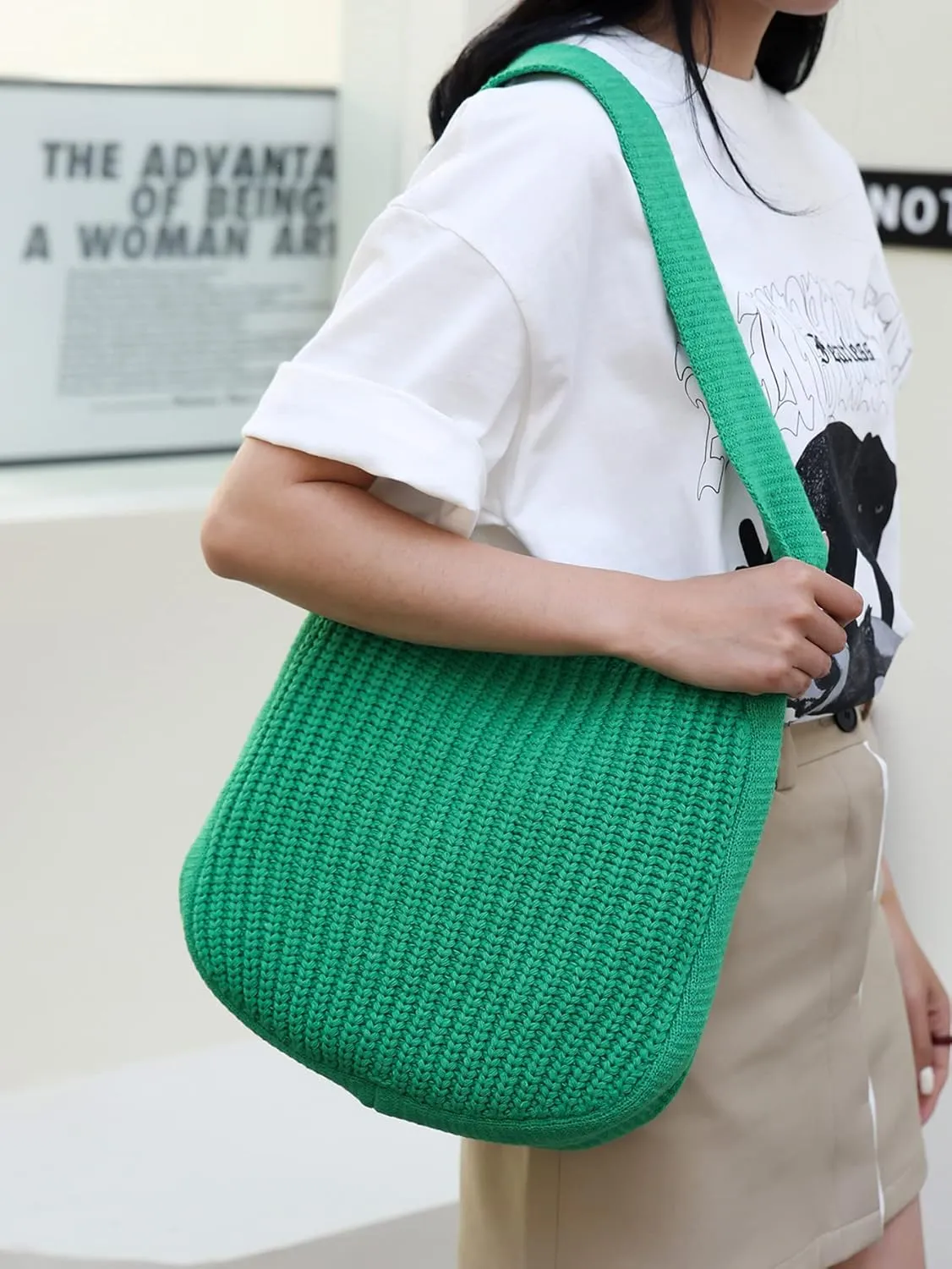ENBEI Women's Crochet Tote Bag Knit Shoulder bag,Aesthetic Bag,Cute Eco-Friendly Tote for Travel,Daily Use,Gift Box Packaging