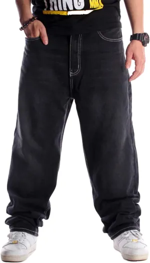 EnllerviiD Men's Baggy Hip Hop Denim Jeans Loose Fit Vintage Skateboard Skater Dance Pants