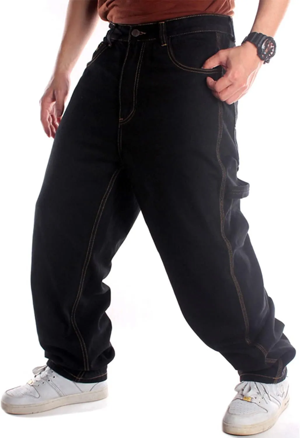 EnllerviiD Men's Baggy Hip Hop Denim Jeans Loose Fit Vintage Skateboard Skater Dance Pants