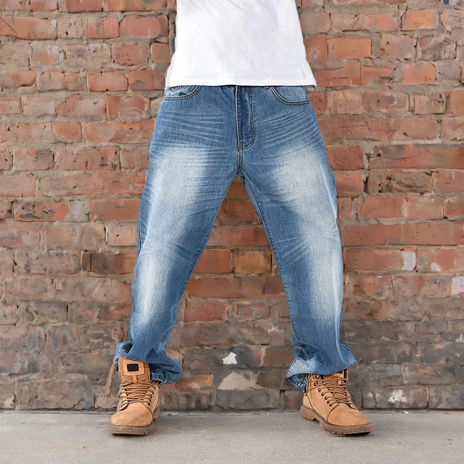 EnllerviiD Men's Baggy Hip Hop Denim Jeans Loose Fit Vintage Skateboard Skater Dance Pants