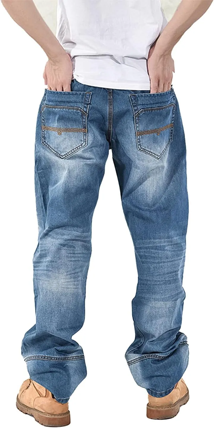 EnllerviiD Men's Baggy Hip Hop Denim Jeans Loose Fit Vintage Skateboard Skater Dance Pants