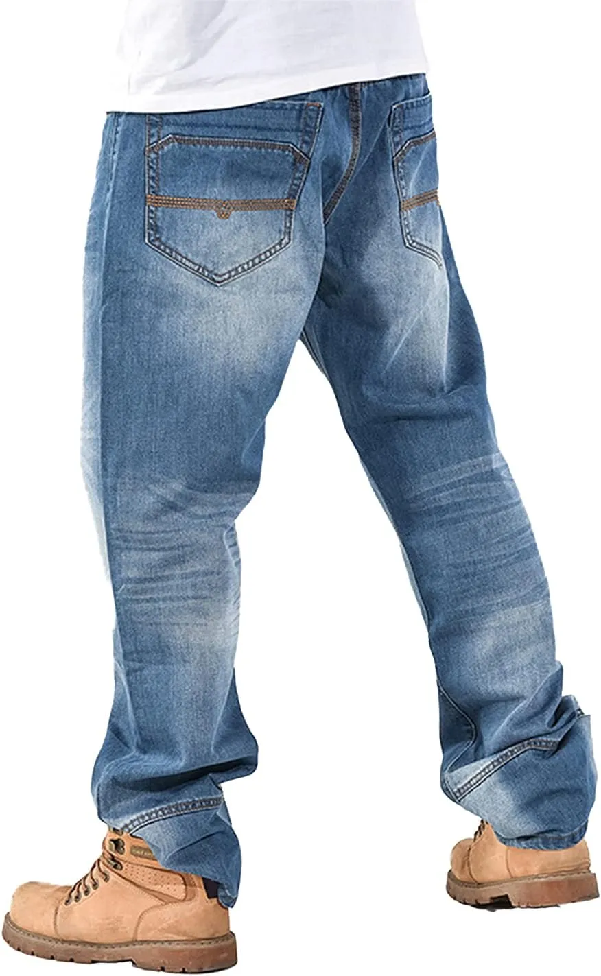 EnllerviiD Men's Baggy Hip Hop Denim Jeans Loose Fit Vintage Skateboard Skater Dance Pants
