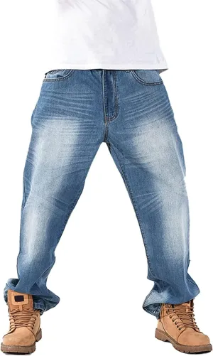 EnllerviiD Men's Baggy Hip Hop Denim Jeans Loose Fit Vintage Skateboard Skater Dance Pants
